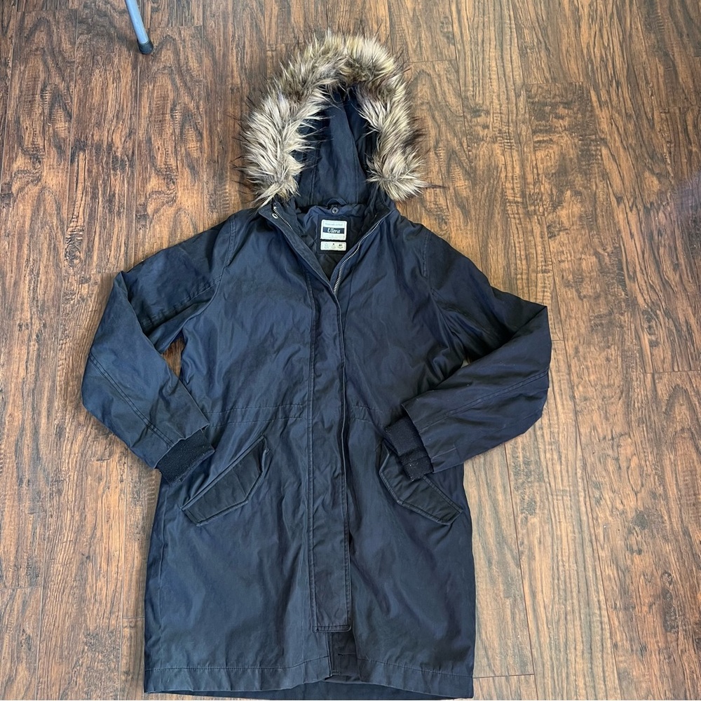 Abercrombie & Fitch Ultra Parka‎ Fur Hood Coat Jacket Long Black Large No Liner